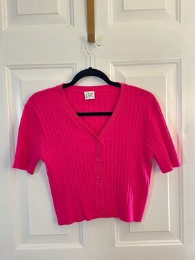 Cielo Hot Pink Ribbed Button-Front Cardigan